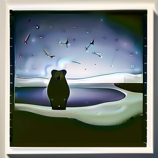 Surrealist art in the style of Edvard Munch, painting, Robotic Bear, Winter, L USM, Lomography, Edvard Munch style, Edvard Munch art . Dreamlike, mysterious, provocative, symbolic, intricate, detailed