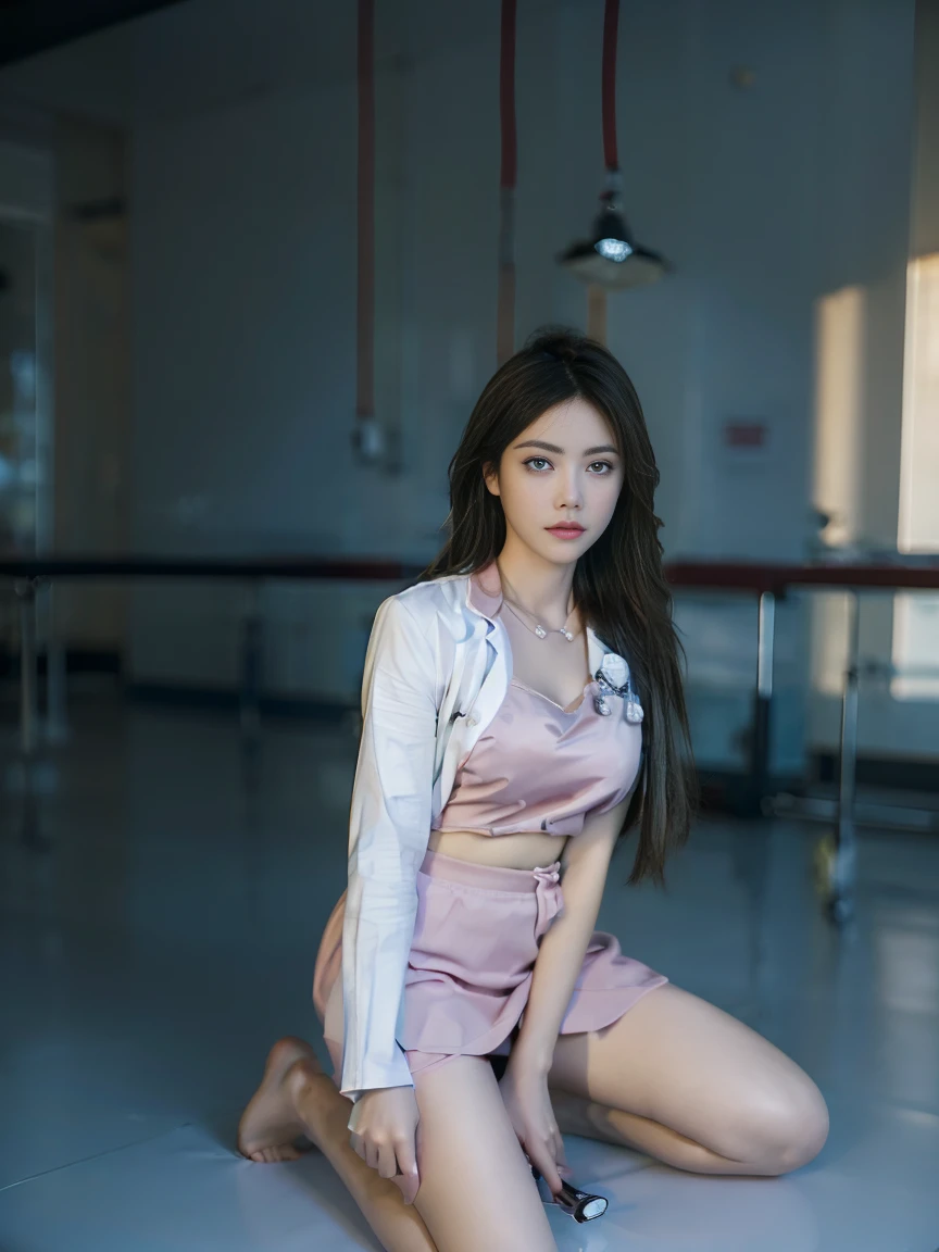 Photorealistic beautiful doctor、stunningly beautiful、doctors white coat, Doctor Fashion、(top-quality、8K、32K、masterpiece、nffsw:1.3)、超A high resolution,(Photorealsitic:1.4),Raw photography, Detailed face,,Beautiful long hair, ((Doctor Style)), , tight skirts、 Natural makeup, Breast cleavage, large full breasts、inside hospital, Detailed background, Perfect Lighting, depth of fields, Beautiful shadow gradient,stethoscope , (((fullbody))), whole body capture, fullbody, legs wide open, open legs, black pubic hair, eyes on camera, details eyes, beautiful eyes,