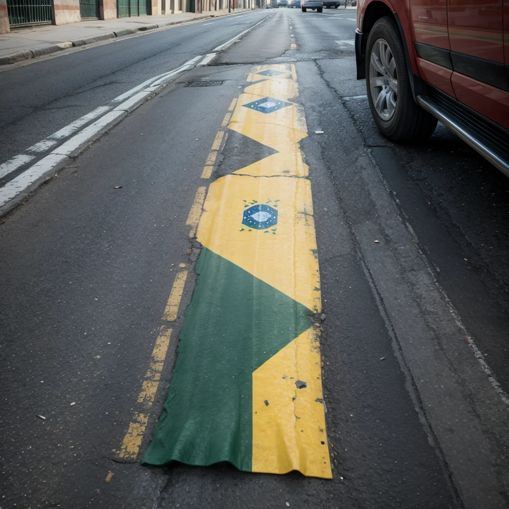 Dirty Brazilian flag on the street 