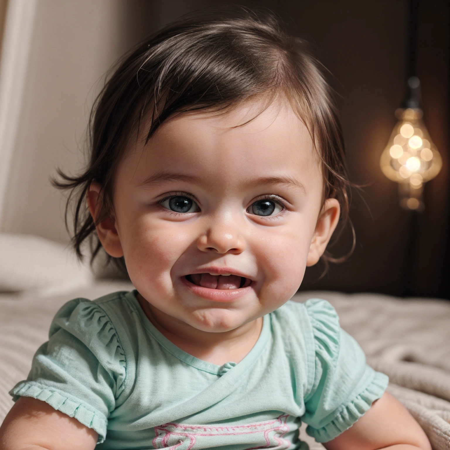 a cute baby, adorable baby, sweet baby, chubby cheeks, big eyes, tiny hands, baby smile, baby giggling, soft skin, fluffy hair, baby clothes, pastel colors, (best quality,4k,8k,highres,masterpiece:1.2),ultra-detailed,(realistic,photorealistic,photo-realistic:1.37),HDR,UHD,studio lighting,vivid colors,warm lighting,heartwarming,adorable,tender
