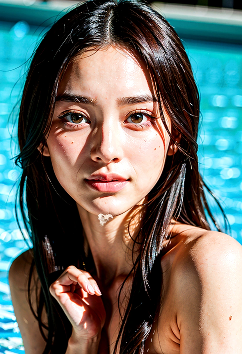 ((8k)), RAW photo, ((masterpiece:1.)), 21 years old, one woman, smile, Completely naked, realistic body, cleavage, tall, good figure, large breasts, bob hair, mediumseagreen hair, cadetblue eyes, swimming pools, illustration style, japanese, beautiful wombutt, cute face, big eyes, slanted eyes, thin lips, (RAW photo, masterpiece:1.2), ultra detailed, ultra high res, (realistic, photo realistic:1.37), professional photograph, Amazing, portrait, high detail RAW color photo, huge file size, official art, cute face, extremely detailed CG unity 8k wallpaper, extremely detailed skin, an extremely delicate and beautiful, extremely detailed beautiful girl, extremely detailed face, extremely detailed eyes, extremely detailed fingers, extremely detailed nose, extremely detailed mouth, perfect ???????, highly detailed background, finely detail, extremely detailed, famous japanese idol, best quality best quality