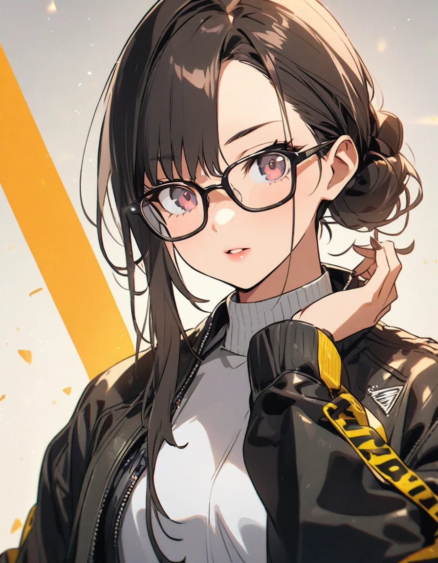diagonal, bright、Glasses、woman、Jacket、stylish