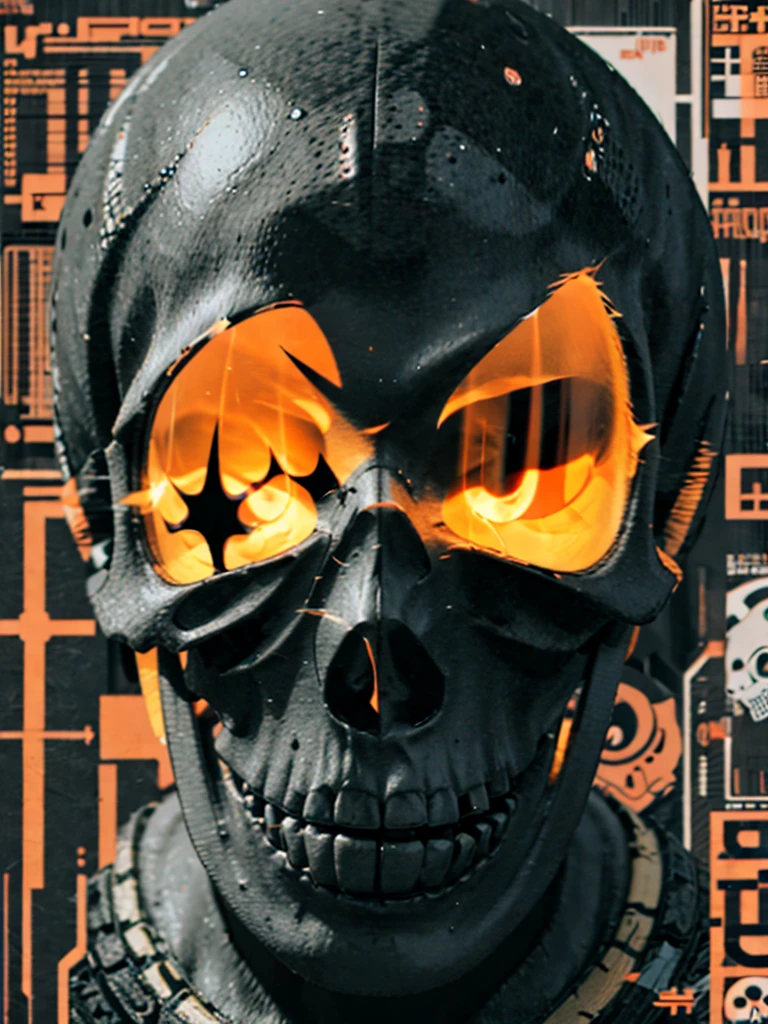 skull, orange color and black and white grid