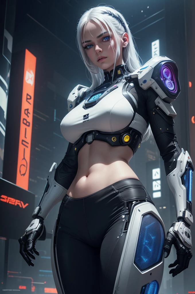 Close-up of a woman in futuristic costume sitting on the ground, an oppai cyberpunk, [ trending on CGSociety ]!!, cyborg - girl with silver hair, echo from overwatch, from overwatch, cyberpunk anime girl mech, 《overwatch》Cute Brigitte, Cute cyborg girl, female cyberpunk anime girl, trending on artstationh:3, trending on cgstation