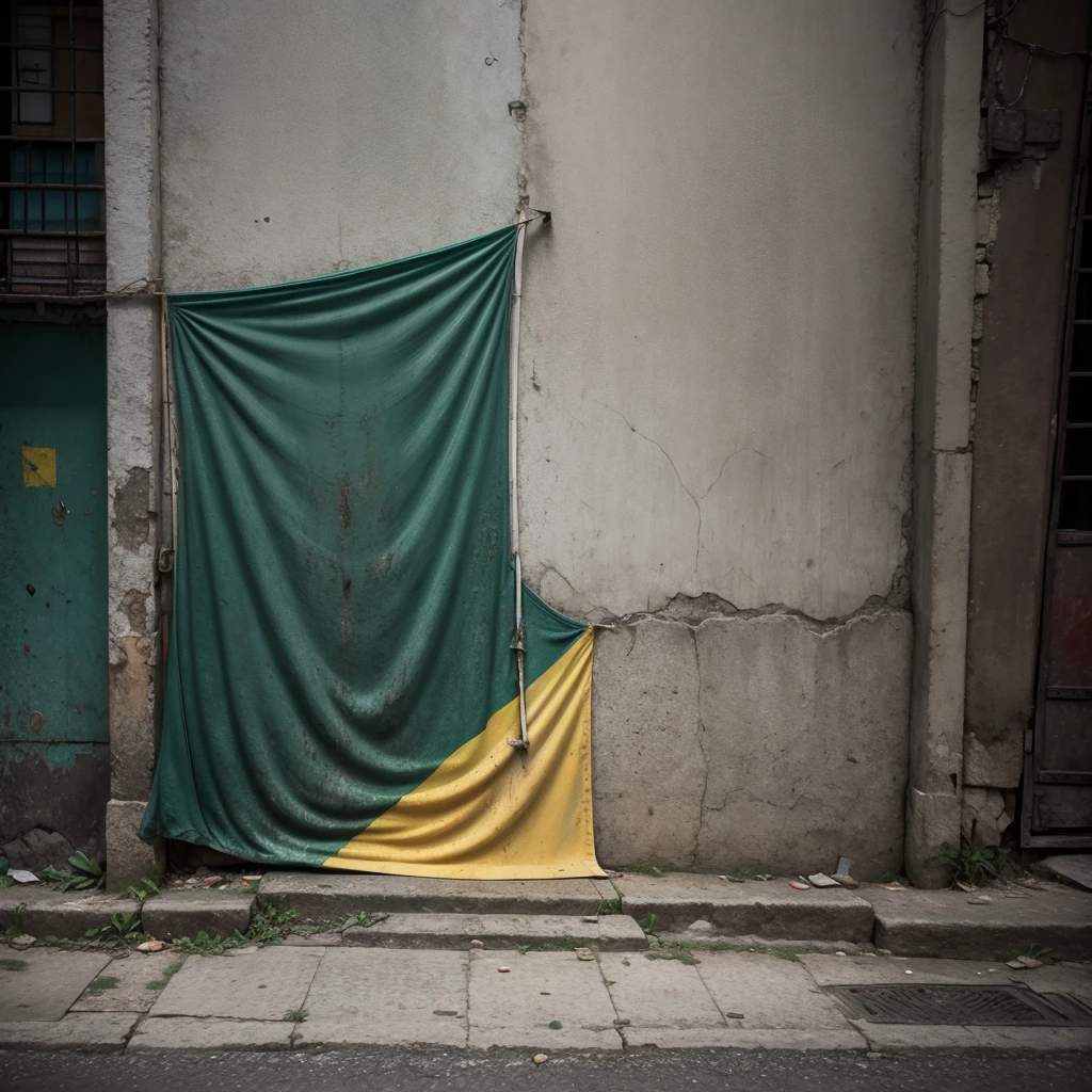 Dirty Brazil flag on the street realistic photo 