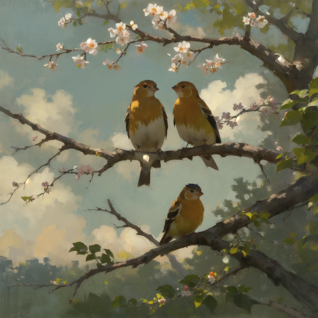 realistic, (best quality, masterpiece:1.3),Finch, branch,still_life, nature light