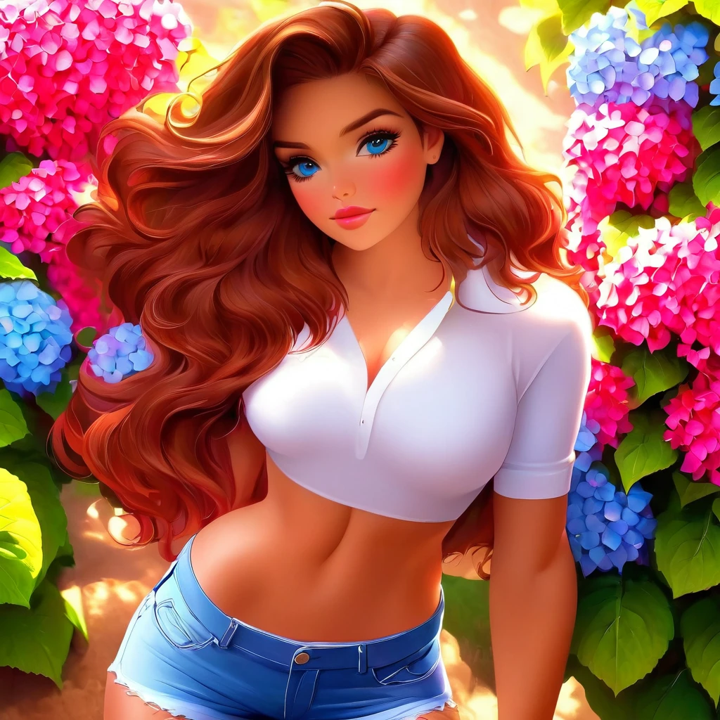 atompunk cowboy, 1girl, adventurer of the outdoors, neon colors, natural skin, full shot, (beautiful face:1.1), amazing body, sexy, (detailed eyes:1.1), (luscious lips:1.1), large eyes, green brown eyes, (red hair:1.2), beautiful lighting, sunlight, by (Bob Byerley:1.2|Artgerm:1.1), intricate detailed background,