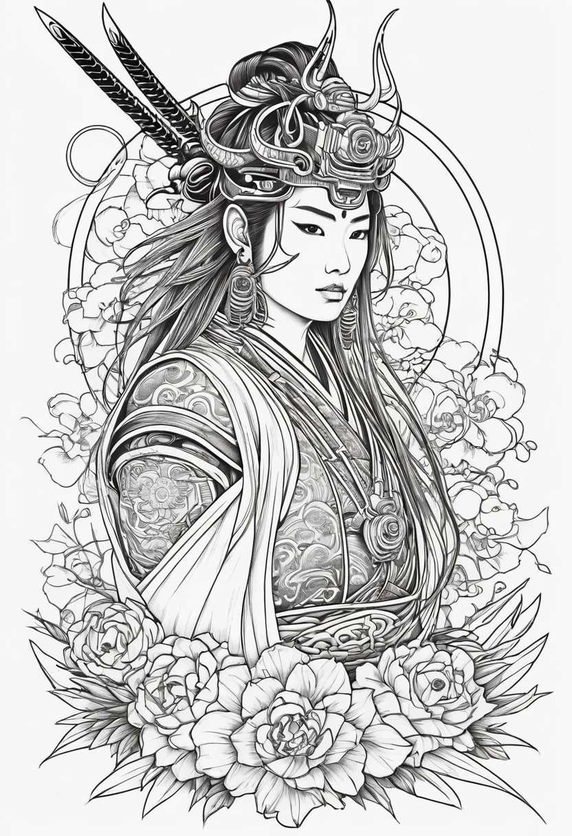 Samurai tattoo line art