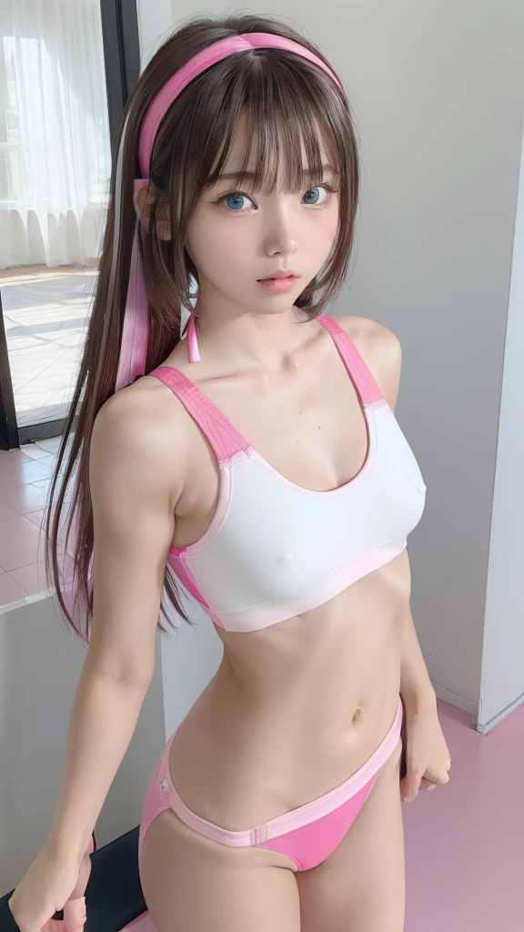 (((1 small cute girl/Very Flat Small Chest/whole body))),(((At the resort))),(((innocent))),(((Petite figure))),(((Big Blue Eyes))),(Lightroom:1.13)、Soft Light、(Natural Skin Texture:1.2)、(Hyperrealism:1.2)、Sharp Focus、Highest quality, Photorealistic, In 8K, High resolution, (Skin Dentition), (Portrait:0.6), Pure Eros Face_v1:1,(((A pure 10-year-old)))、Nice cute girl、(((hot pink and white and deep pink combination sports bra swimsuit/Small breasts:1.72))),((Dark blonde long straight hair/Hair band/Neckband, Parted bangs:1.7)), (((See through clothes))),(((Undersized clothing))),(((Revealing clothes))), (((Childlike)))、(((Loli))),(((In the pussy part pantyliner))),(((Leg Shot))),(((Very Flat Small Chest))),(((NSFW)))
