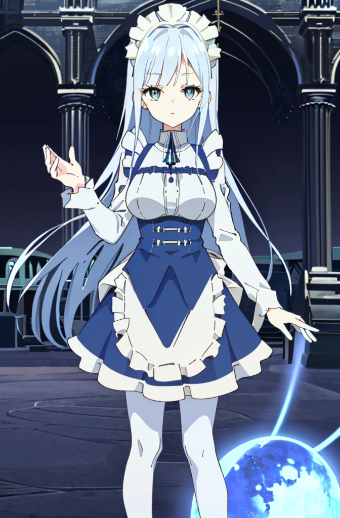 ((cathedral background)),1 girl! Ray tracing, best shadows, high resolution (dim lighting) blue hair, plump and slender girl, (girl wearing white shirt, black wrinkled skirt, with black transparent pantyhose), showing a delicate slim figure and graceful curves, correctly positioned and reasonable limbs! facial details! Delicate facial features, pay attention to the position details of the legs! Pay attention to hand details! High quality! More eligible! Reduce errors, ultra-detailed CG, more reasonable picture! Delicate finger detailing,((blue medium hair)),((White Maid Costume)),blue eyes,((whole body)),whole body,((White Maid Costume)),((White Maid Costume)),evil smile,((cathedral background)),((cathedral background)),