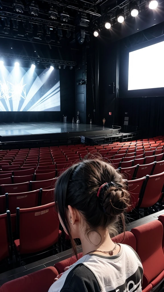 Concert stage with fan in the background 