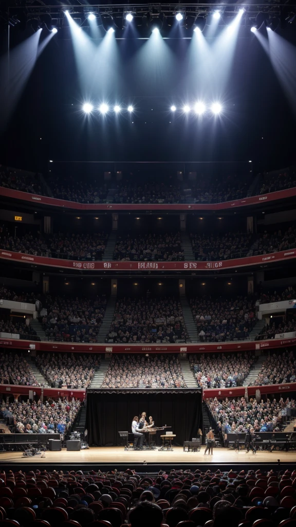 Concert stage with fan in the background