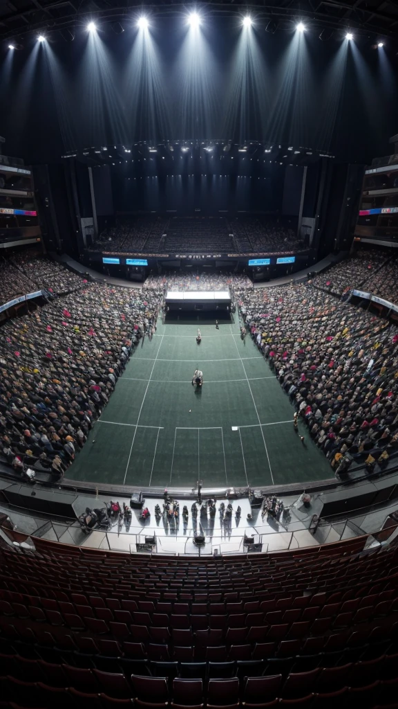 From above the concert stage with fan below