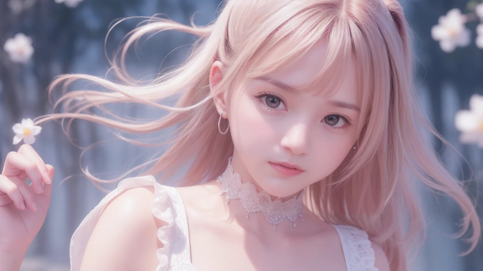 (((1 girl)))、(11 years old)、girl、Fluffy long hair、Glass Dress、plastic dress,See-through transparent clothing,Glass texture,The light shines,color is transparent,hair ornaments、Choker Necklace、gem、Cute face、Physically、Tyndall effect、Realistic、Shadow Studio、Edge Light、2-color illumination、(Skin with attention to detail:1.2)、8K, Ultra HD、Digital single-lens reflex camera、Soft Lighting、expensive、expensive品質、Volumetric Light、Voyeur、photograph、High resolution、4K、8K、The background is blurred,Highest quality、masterpiece、High resolution、