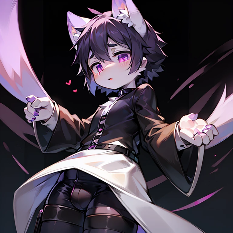 cute boy, with white and black clothes and violet eyes