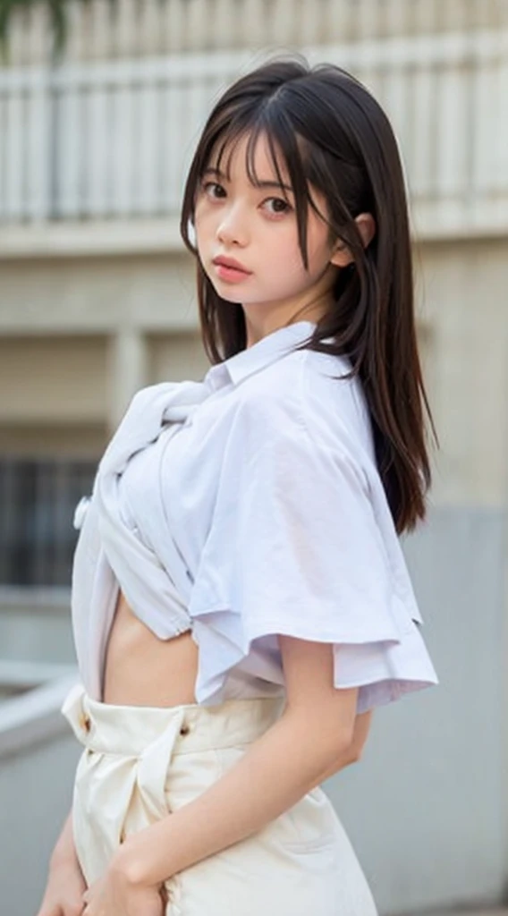 ((Highest quality, 8K, masterpiece: 1.3)), sharp: 1.2, Perfect Body Beauty: 1.4, Slim Abs: 1.2, ((Layered Hairstyles, Big Breasts: 1.2)), (濡れた White Button Long Shirt: 1.1), (nude: 1.2), Close your face: 1.5, Highly detailed face and skin texture, Beautiful Eyes, double eyelid, Side view of the camera