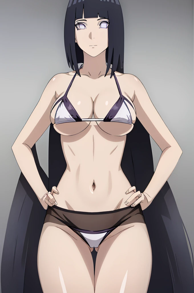 masterpiece, (intricate details), (colorful),cinematic lighting,extremely detailed CG unity 8k wallpaper ,hinata\(boruto\), 1girl,solo, large breasts, (hinata, hyuuga hinata, purple eyes, blunt bangs, black hair) big breasts, perfect breasts, large breasts, round breasts, sexy body, slim waist, nice hips, skinny, nice thighs, thick thighs, black bra, cleavage, bare shoulders, collarbone, underboob, slim waist, white bikini, bikini, swimsuit, small bikini, plain background, cowboy shot, body shot, front shot, full body, white backdrop, perfect eyes, glowing eyes, beautiful eyes, black background, simple background, no background , body shot, hands on hip