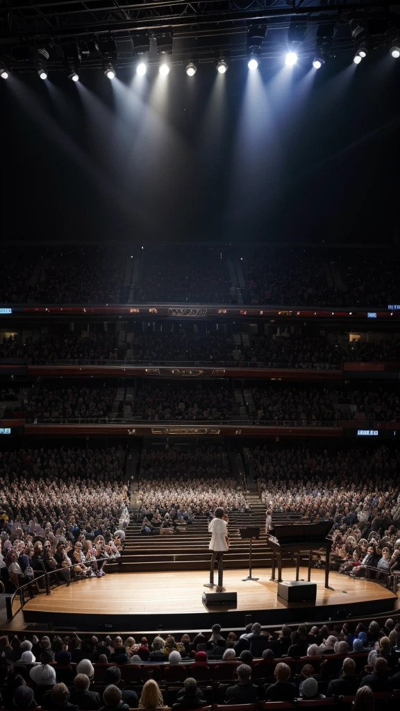 Top photo of the music stand stage below fans 
