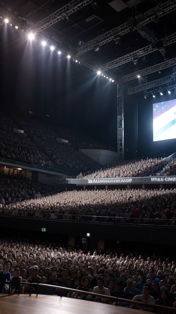 Top photo of the music stand stage below fans 