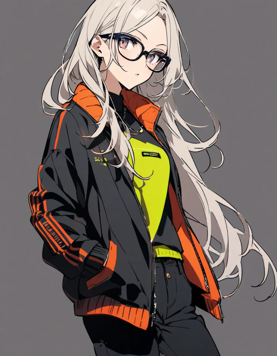 diagonal, bright、Glasses、woman、Jacket、stylish