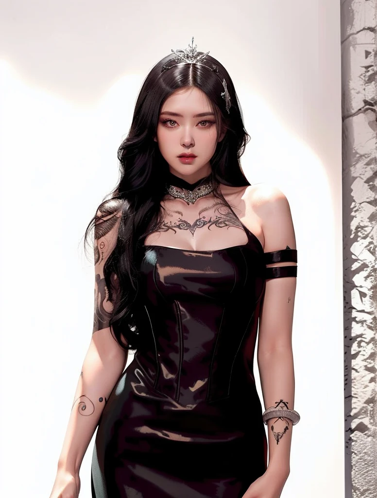 Royal sister，delicate eyes，Frozen queen，put the crown on your head，Detailed facial expressionature body，tall figure，attractive figure，Leg length，4K，HD，sensual，White translucent lace，Fair and plump figure，Good face shape，Cherry bites，beautiful and delicious（3D royal sister），plump butt，gloss gel coat，Vampire queen wears luxurious dress，Have tattoos(Intricate tattoo designs)，