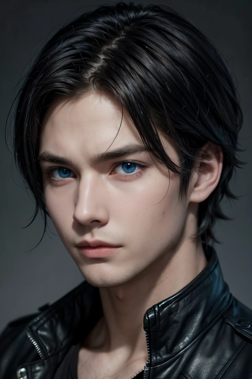 Male characters with black hair and blue eyes