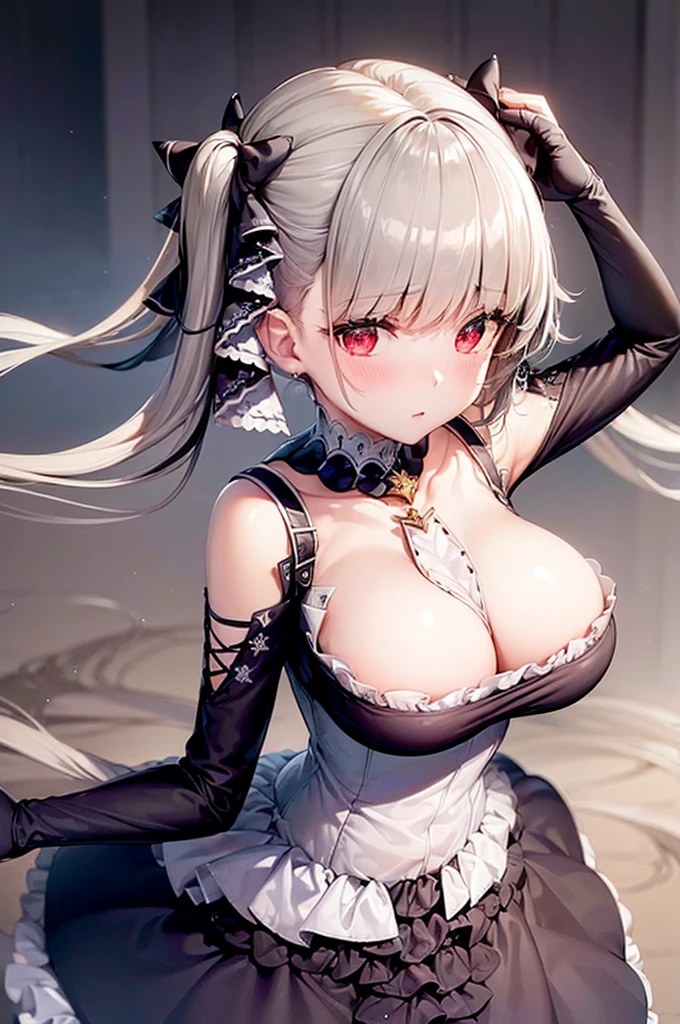 ((dress_default, terrific_default)):1.5,((独奏, 1girl)) ((masterpiece,Highest quality,Highly detailed images,Beautiful images、Realistic、Dutch Angle)), (Bright lighting overall、Backlight、A fantastic atmosphere、Thick Fog、Dust flutters),(Dynamic pose、Looking up、Beautiful cleavage、large breasts)1.2, ((Beautiful starry sky:1.5、Rooftop:1.2))((Lift your chest with your arms))、Black sleeves