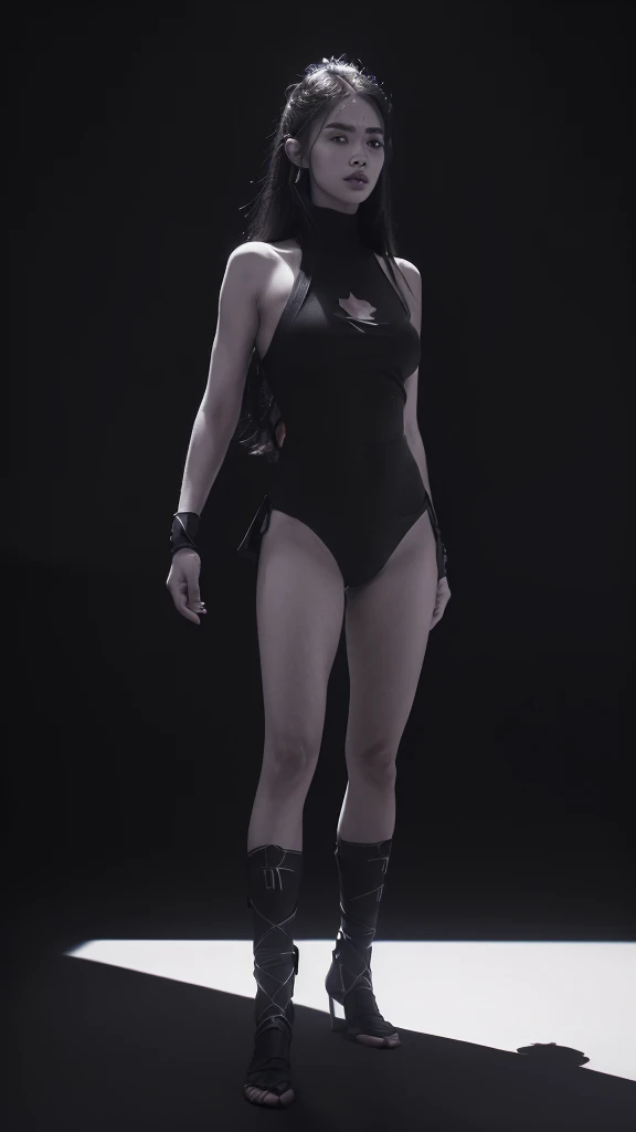 (((full body photo))), (((Image resolution 4K 8K level, (((Increase contrast))),(photo realistic:1.4), (hyper realistic:1.4), ((Focus on facial details)), ((beautiful face)), Dark and beautiful, ((Standing pose)), ((Cool standing pose)), (realistic:1.3),whole body,Medieval European Aswin,The warrior's style of fighting,(breastplate of metal),Bang Island,woman,15 years,Sleeveless, Whiter skin, In the forest,Black Boots,holding a sword,girl,(legs without stockings),White swimsuit bottom,blue eyes,Lively eyes,,realistic skin, Slender body, dust on clothes,