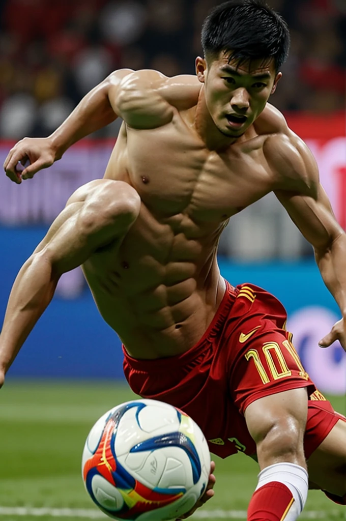 Shirtless Chinese soccer player