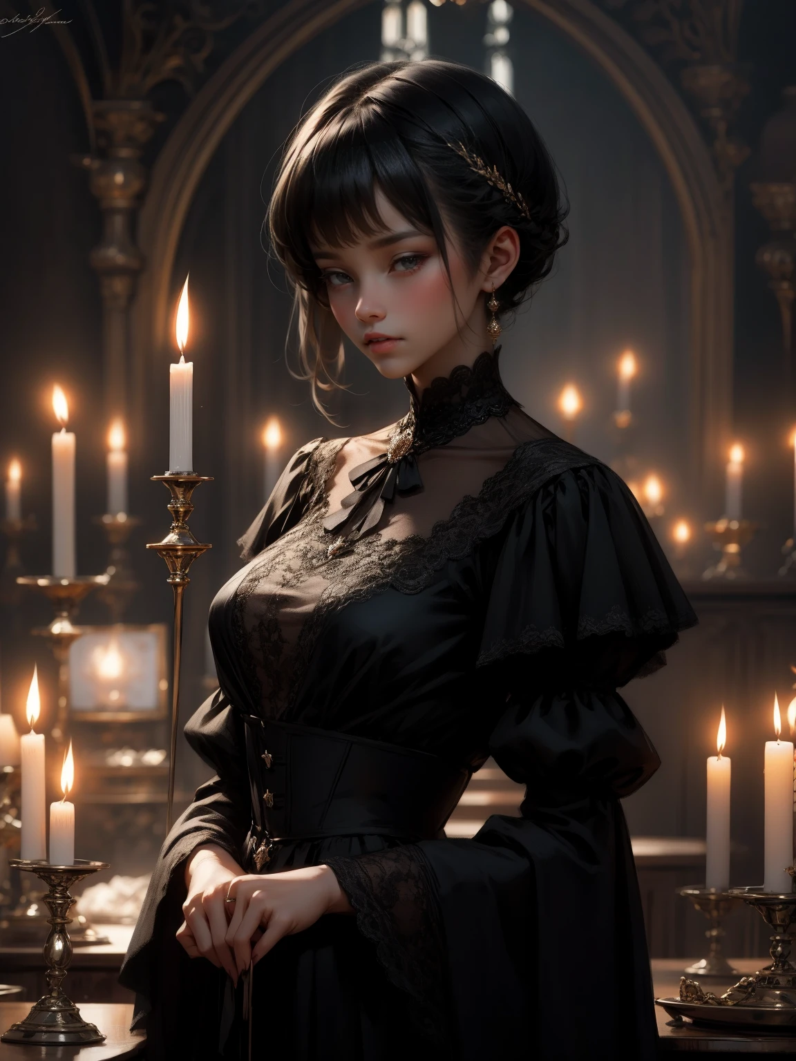 (masterpiece, Highest quality), (High resolution, Very detailed), (Perfect Anatomy), Outdoor, One person, alone, dress, interjection, Large Breasts, Sunburn, necklace, White sleeves, Knee socks, Muscular, Thighs, whole body, Priestessess, church, Devout, pants, coat, pull, boots, Bodysuits, bigdress, Biglobe,black Bodysuits, ハイboots, Feet together, From toe to head,nfsw,night ignite,sunset