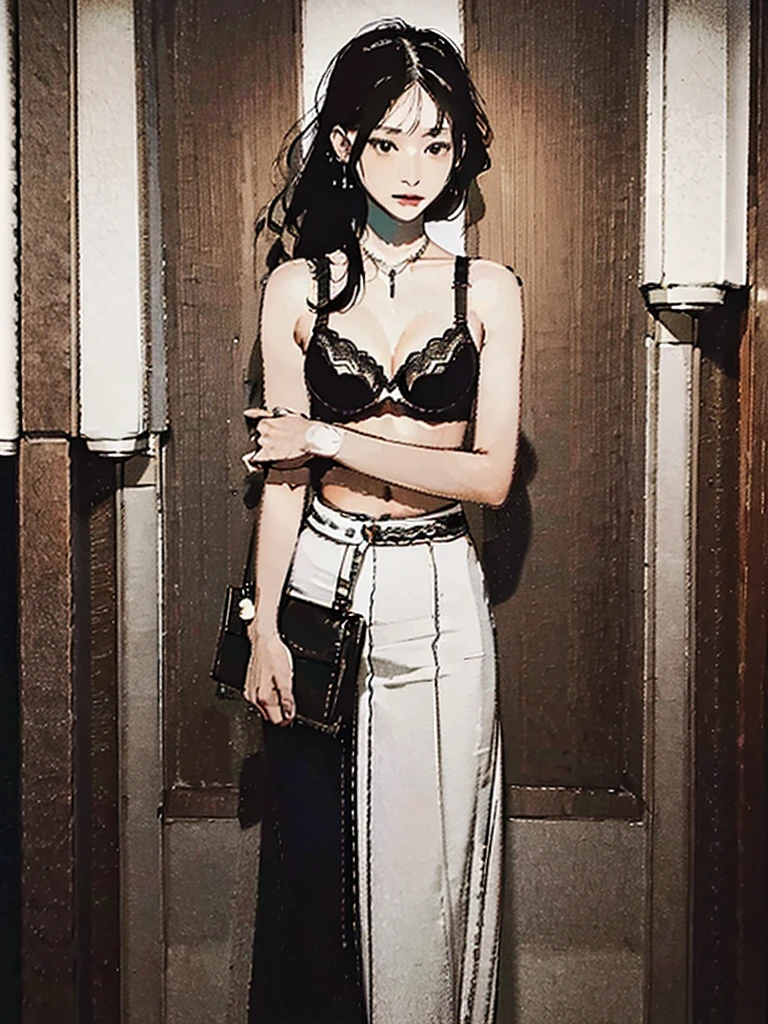 (show bra:1.6),(Neat women in formal wear in the hotel lobby.:1.3) They are wearing pearl necklaces and earrings. They carry small black bags.beautiful eyes.One female voice is wearing a party dress revealing her shoulders.Beautiful face. Very realistic photographs.Small but beautiful breast shape. A little cleavage is visible.There are a lot of people around.Dresses in different colours and shapes.,asian girl