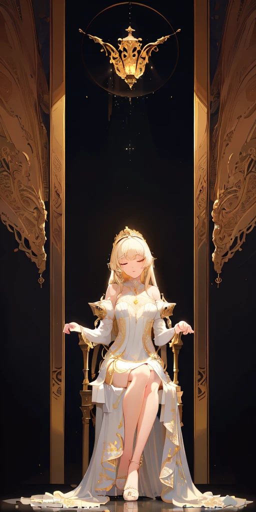 (Masterpiece:1.2), best quality, (illustration:1.2), (ultra-detailed), hyper details, (delicate detailed), (intricate details), (cinematic light, best quality Backlights), clear line, from below, soloist, perfect body, (1boy), black hair and green eyes, wolf hair, (king, white clothes), sitting on the throne, eyes slightly closed, head down, (shy: 1.2 ), (makeup), high contrast, (best illumination, an extremely create and beautiful), (cinematic light), colorful,