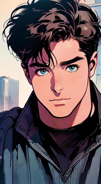 (best quality,4k,8k,highres,masterpiece:1.2),ultra-detailed,(realistic,photorealistic,photo-realistic:1.37),1 man,31 years old,mature man,very handsome,without expression,smile,short grey brown hair,blue eyes,penetrating gaze,perfect face without errors,imposing posture,businessman,office background,cinematic lighting,hdr image