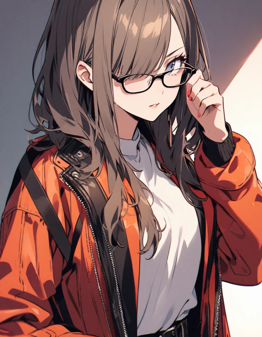 diagonal, bright、Glasses、woman、Jacket、Hiding one eye、stylish