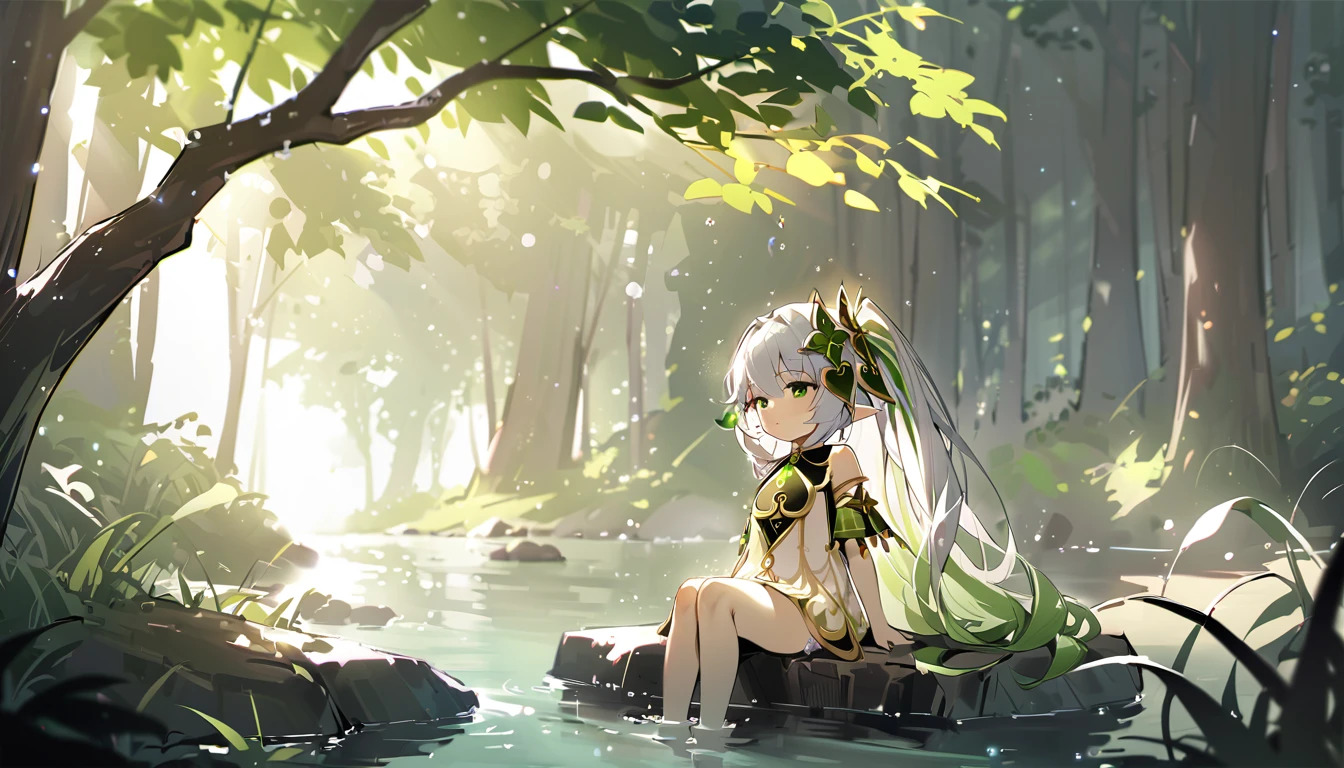 masterpiece,Highest quality,dispersion,alone,One Girl, in the forest,Light particles, Light,Nahida,Green Eyes,Waterfront