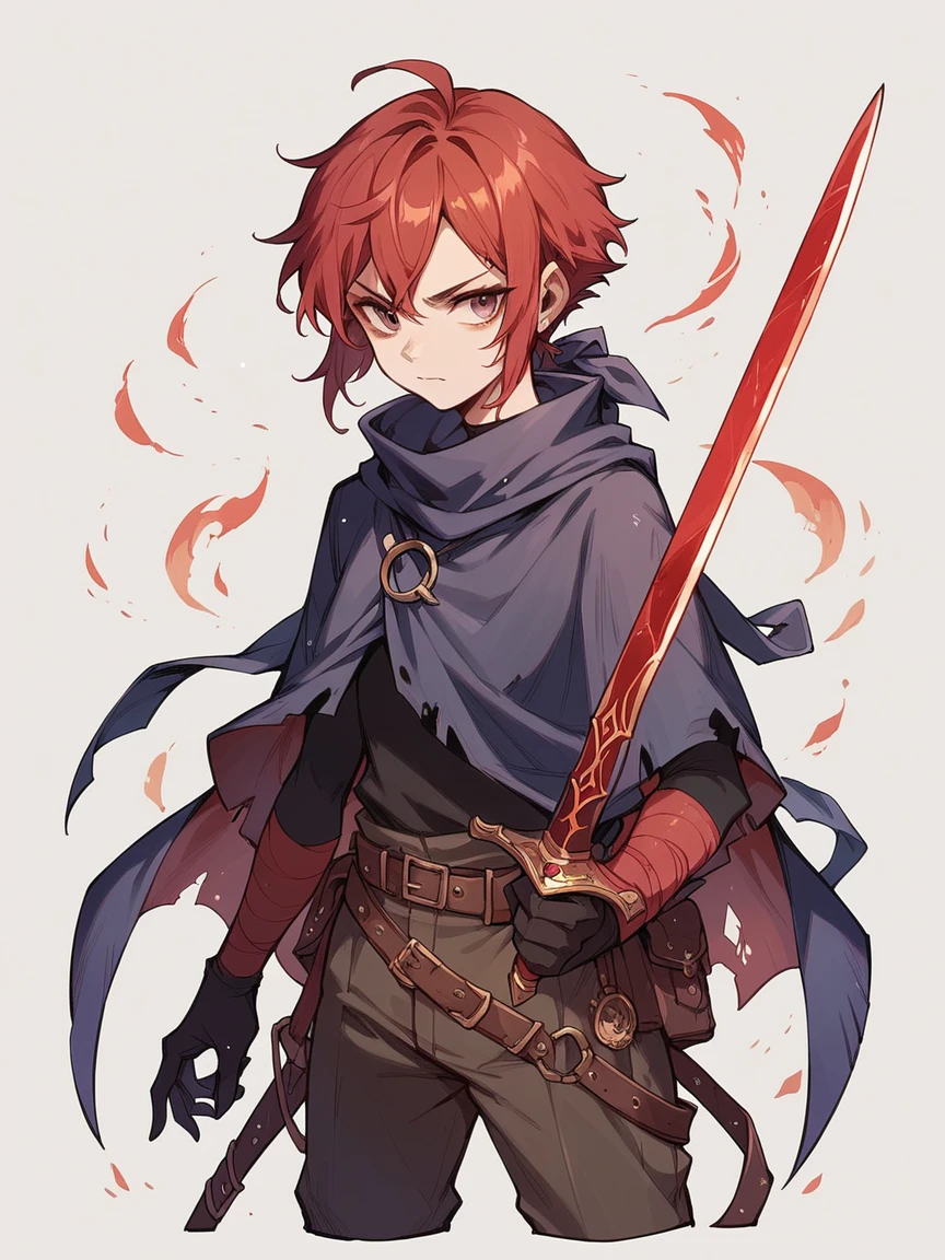 girl with red hair young warrior holding a sword with a raven by her side