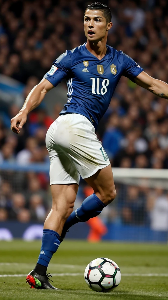 Cristiano Ronaldo in a soccer match his pants fall off and he looks ridiculous, you can see his naked and hairy ass