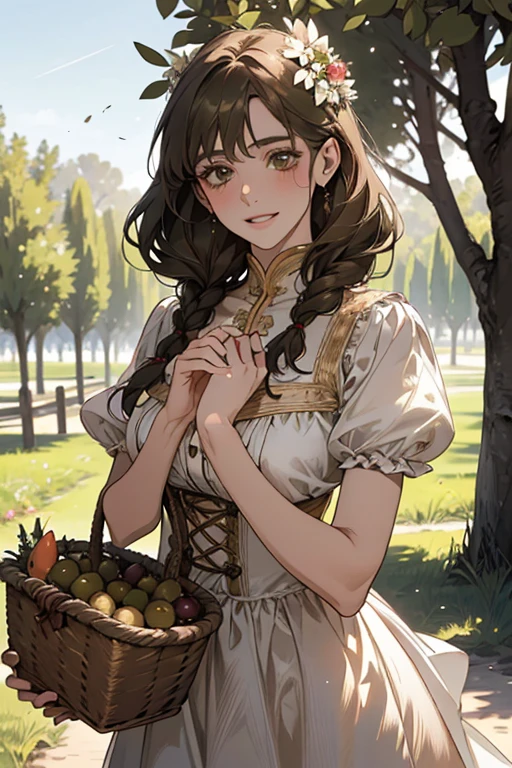 (best quality,4k,8k,highres,masterpiece:1.2),ultra-detailed,(realistic,photorealistic,photo-realistic:1.37),Russian girls in white dresses,olive tree in a garden,beautiful detailed eyes,beautiful detailed lips,extremely detailed eyes and face,long eyelashes,pick olives,delicate olive branches,golden sunlight,soft shadows,lush green grass,vibrant colors,fresh summer air,dreamlike scenery,subtle breeze,serene atmosphere,peaceful surroundings,natural beauty,feminine grace,gentle poses,white flowers,playful laughter,resplendent dresses,traditional Russian hairstyles,joyful expressions,abundance of olives,harvesting season,traditional woven baskets,harvesting ritual,harvesting olive fruits,filled with anticipation,celebration of nature's bounty,dainty fingertips,meticulous attention,precise movements,dancing sunlight and shadows,laughter echoing through the grove,shared joy and camaraderie,unforgettable memories adorned with olive leaves,magical olive gathering experience,celestial beauty,traditional elements blended with modern aesthetics,lifelike details that captivate the viewer's gaze.