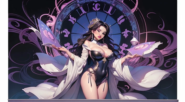 (((Full and soft breasts,)))(((Huge breasts))) (((Cleavage))) (Perfect curvy figure)(Two Women). An image that blends Pop Art and Art Nouveau. Beautiful young urban girl in pop art style. Art Nouveau Goddess. Against a backdrop of luxury and fantasy. The beauty of today and yesterday. Exquisite Art. Virtual Photography. Full body image