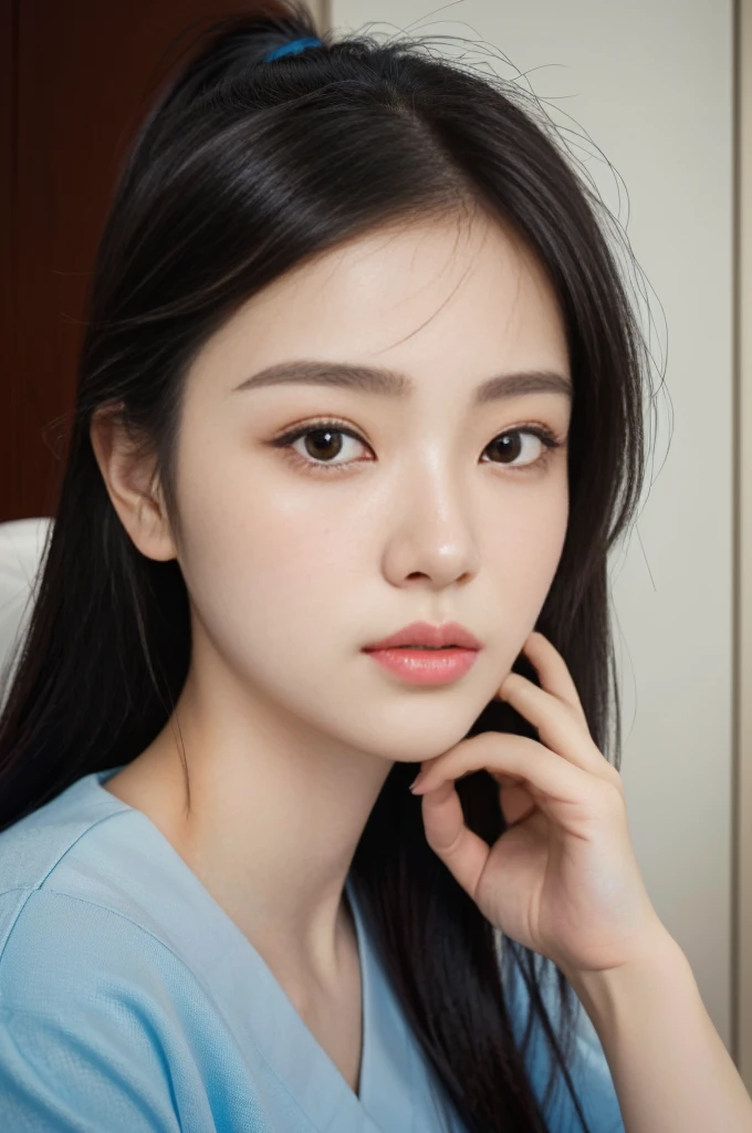 Close-up of Haraf woman looking at camera, perfect has a round face, A well-maintained model., Southeast Asian man with a round face, 3D profile picture, 8K, 45,000,000 pixcls, realistic light colors, Anime girls in real life, Realistic young gravure idol, Close-up, realistic anime, beautiful korean girl, Attractive anime girl, Japanese girl,straight face, face focus), (Highest quality:1.4 3 D 8K, 45,000,000,000,pixels,),(Masterpiece:1.3),(sharp focus:1.2), (The ponytail has bangs like Lisa&#39;s.),glowing face, (Red cheeks:1.3), standing walking outdoors