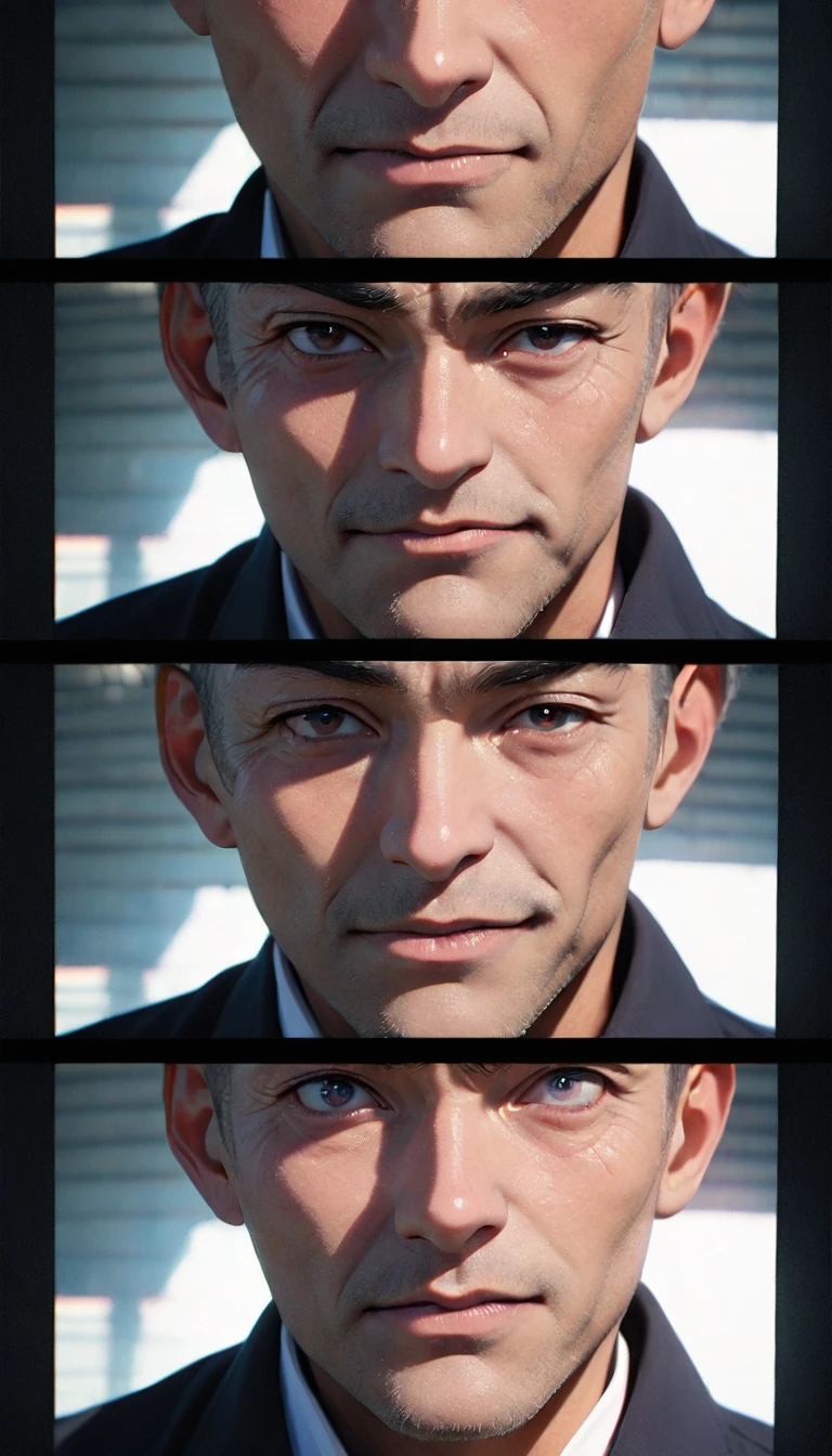 (8K, RAW photos, best quality, masterpiece: 1.4), (((关在Jail的Middle-aged men))),Ultra-high resolution, Extremely detailed, light, Upper body close-up, Middle-aged men, black eyes, (delicate eyes, Eyes are bright:1.2), Black buzz cut, Fair skin,dark, Prison uniform,(perfect anatomy:1.2), High-quality shadows, Natural Lighting, (White highlights:1.2), night, cloudy day, (Jail:1.2), (Frustration:1.2)
