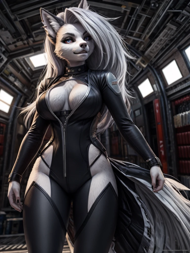 Woman loona on läder suit and breast full body