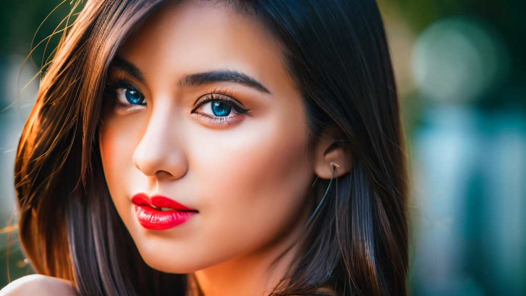 Beautiful asian girl with red lips, Her eyes shone like dreamy stars, glowing blue eyes, beautiful and detailed eyes, details very perfect body, RAW photo,(high detailed skin:1), (realistic, photo-realistic:1.37), ultra high res, professional lighting , 8k uhd, dslr , high quality, film grain, Fujifilm XT3, RAW photo,, RAW photo,(high detailed skin:1), (realistic, photo-realistic:1.37), ultra high res, professional lighting , 8k uhd, dslr , high quality, film grain, Fujifilm XT3, RAW photo,