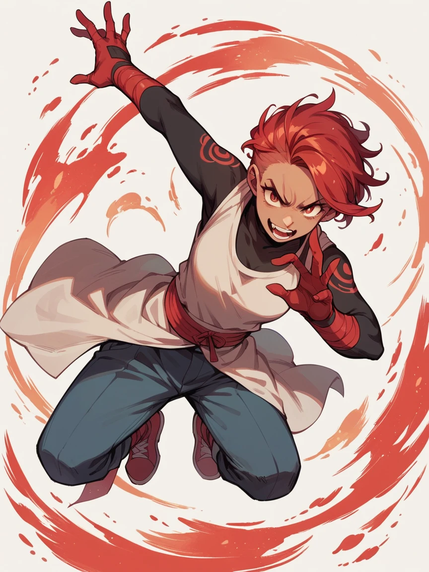 girl with red hair dynamic fighting pose with movement and good gesture