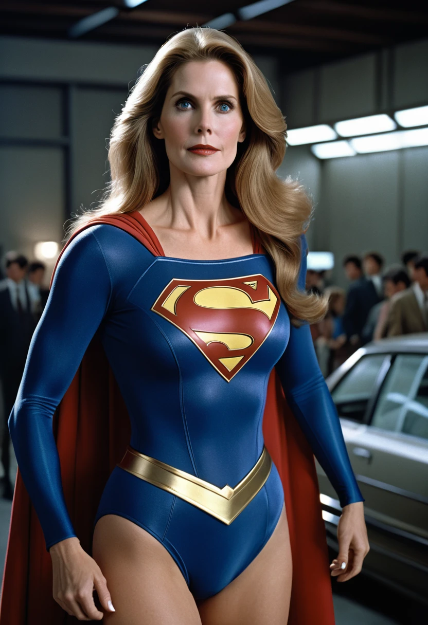   1984 Supergirl  Julie Hagerty; 1984 movie costume (((long hair))); "breasts of steel"; photo; 8k; 2000s; HD. Photograph, ((realism)), extremely high quality RAW photograph, ultra detailed photograph, sharp focus, high resolution, (detailed skin:1,3),high quality, film grain, Fujifilm XT3,Highly Detailed, movie, (Cinematic Photo:1.3) of (Realistic:1.3)