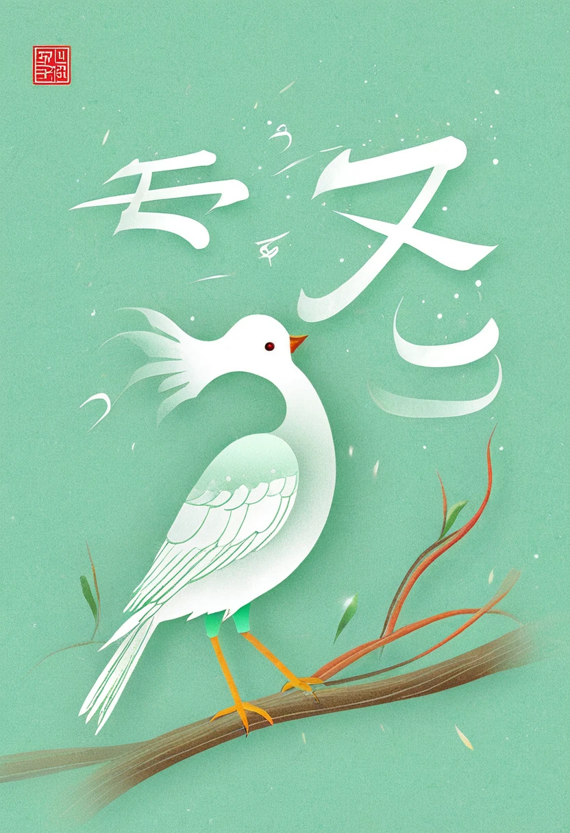Digital Illustration Art ,A bird of good fortune,Minimalism,line,Paper Cut Art White Background, The Whimper of Chinese Calligraphy, Vivid Ferdinand Dupuy Goktor Nizovtsev, retro tone, 闪闪Luminescence的, Luminescence, reflective, Best Numbers, 8K, HD, high resolution. Double contact, illustration, beautiful digital illustration,