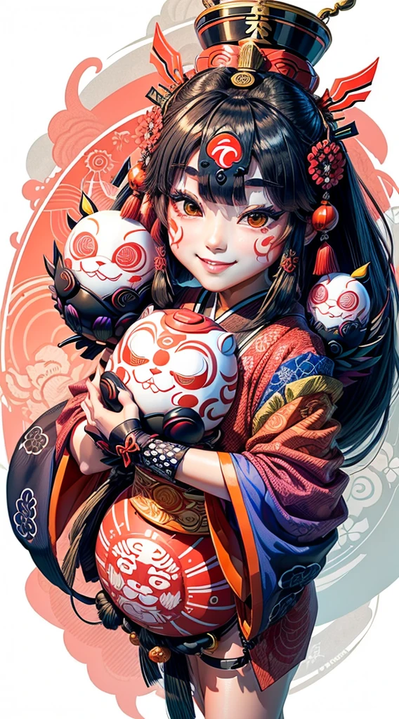 Japanese auspicious、The Seven Lucky Gods are drawn in a single stroke, like calligraphy. The Daruma dolls are painted in rainbow colors with a gradation.、Smiling。
To the viewer、A gorgeous design that brings happiness. A very cool, chic and modern design. The background is white 4K.