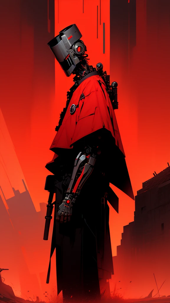 derpd, lethal cyborg assassin wearing robes armor, danger, Red Sky,post-apocalypse
