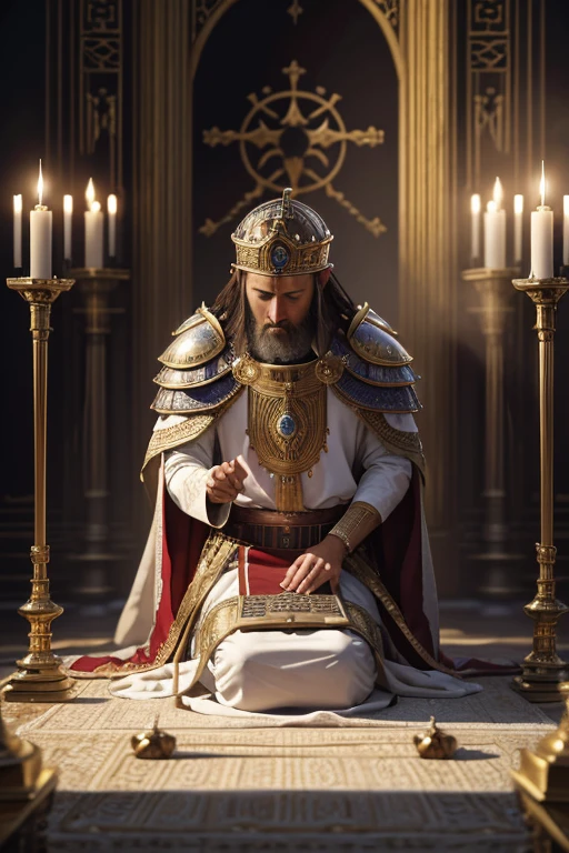 realistic digital art of a scene from the book of Leviticus, showing the High Priest on the Day of Atonement, dressed in detailed sacred clothing, including the breastplate with precious stones, inside the Holy of Holies, holding a censer with smoke rising, the Ark of the Covenant in the background, surrounded by an aura of divine light, the High Priest sprinkling the blood of the sacrifice on the mercy seat, outside the Holy of Holies, the scapegoat being led into the desert, priests and Levites reverently watching, soft, reverent lighting, sharp focus, Depth of field, Intricate, highly detailed style, solemn environment with authentic biblical elements, 4K, 8K