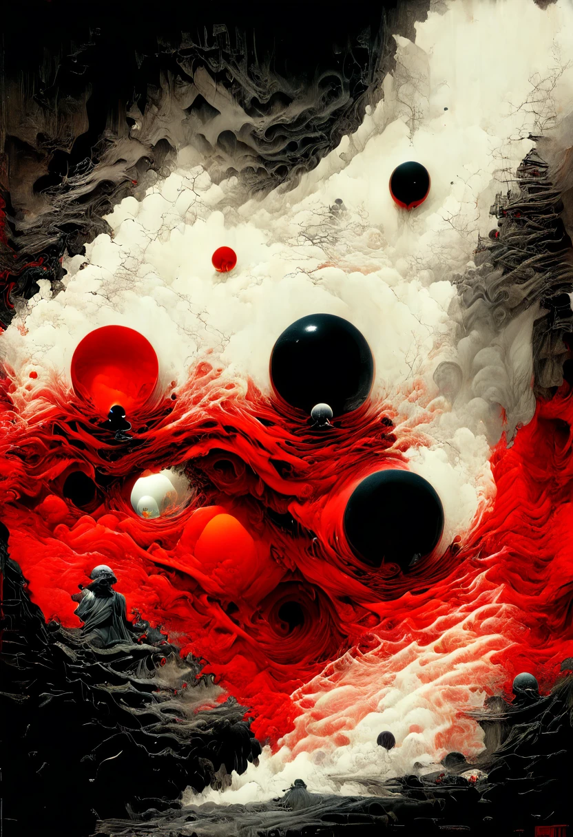 ( HD,)phobic masterpiece of unrivaled Artistry and skill.(award winning) this peice represents termoil and extrems, contrasting with beauty and elegance, as they collide swirling light and (Gothic surrealism elements)in twisted deep red liquid torants, against sinister black Haunted sludge( death )and (dark matter), teeming with horrific faces and (ghost light,) incompasing small orbs resembling insect eggs,(,explicit imagry), (hyper detailed), gorgeously rendered, extreme imaginative, brooding, and visceral, (Frances Bacon)inspired style expressiveness on (Norman Rockwell) style character concepts,hints of (neo futurism)and some (surreal elements )of (macabre) gut webbed,,⁷)<{beautiful and elegantly crafted, Amazingly(unmatched artistry) and detail. (Haunting )and (grotesque)Gorgeously lit atmosphere, high resolution, color saturation overlays of thick canvas style oils on realistic imagery,nightmarish and obscure,art study of unparalleled craft. Nightmare inducing hyper detailed horrific vulgarity